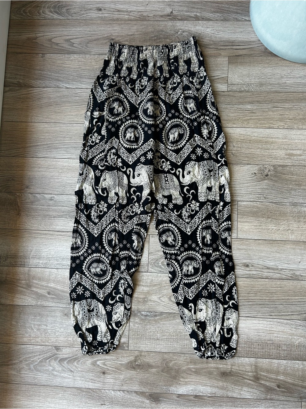 Black & Cream Elephant Print Harem Pants